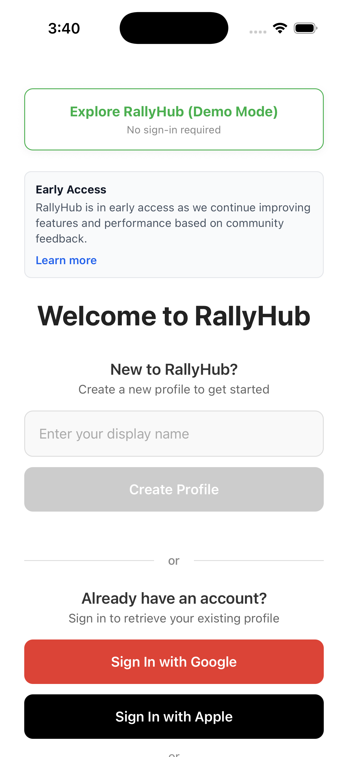 RallyHub App Screenshot 1